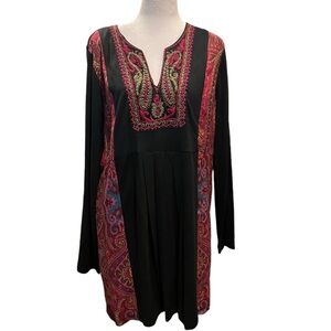 Soft Surroundings Kashmir Tunic Mini Dress  LargeEmbroidered Beaded Paisley BOHO